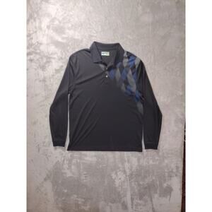 Pro Tour Cool Play Polo Mens L Black Blue Argyle Long Sleeve Golf Tennis Sports